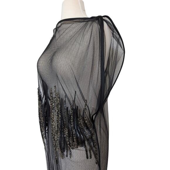 Maiyet Black Sheer Beaded Embellished Overlay Evening Dress - Size 36 (US 4) - Picture 4 of 11